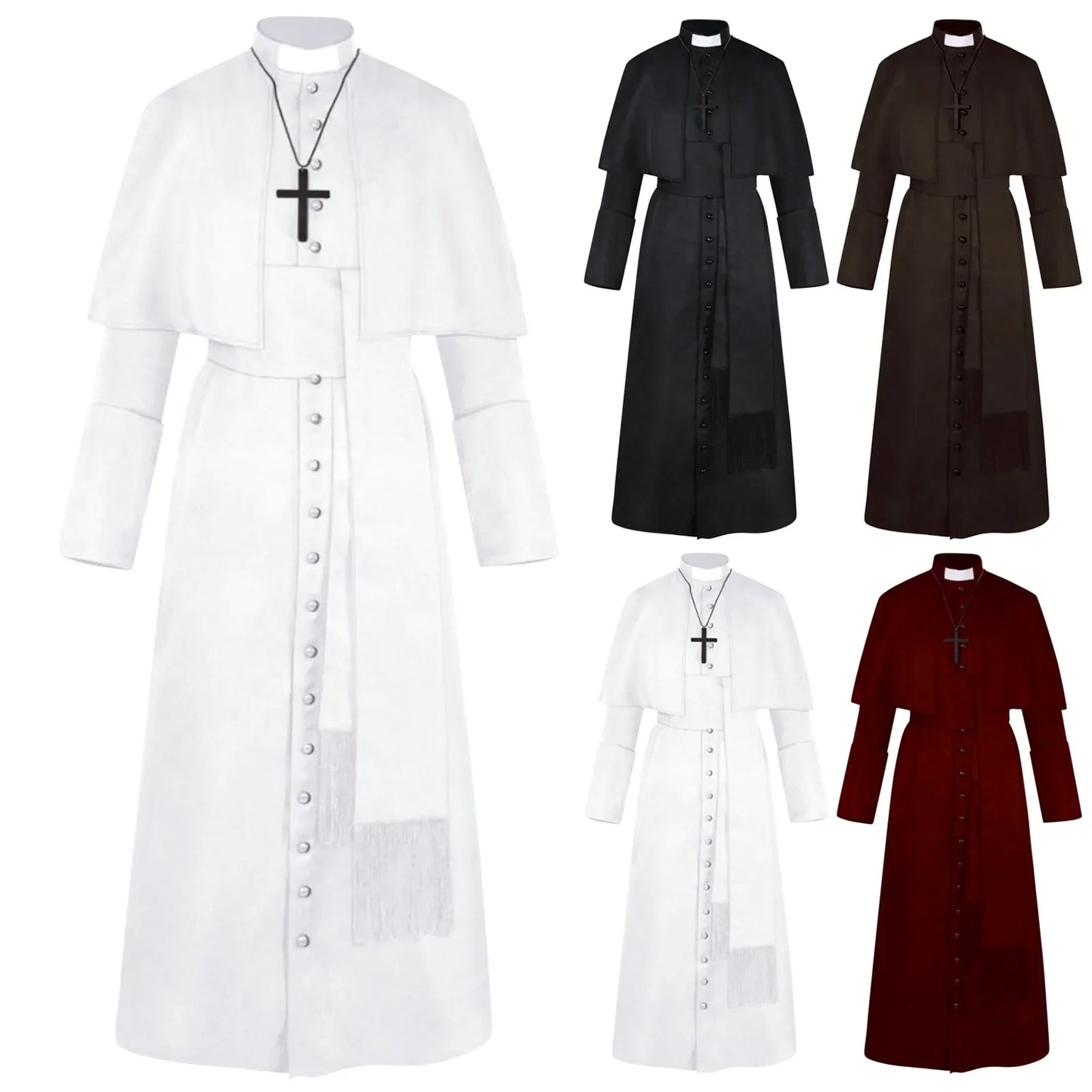 Soutane de prêtre médiévale rétro – Costume cosplay Renaissance, robe religieuse catholique pour homme