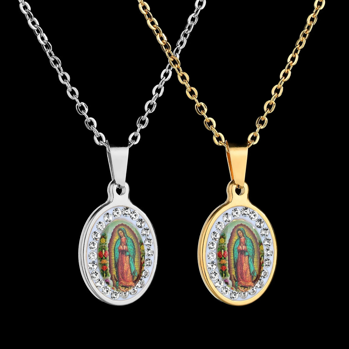 Collier Vierge Marie en Acier Inoxydable – Pendentif Religieux Doré ou Argenté