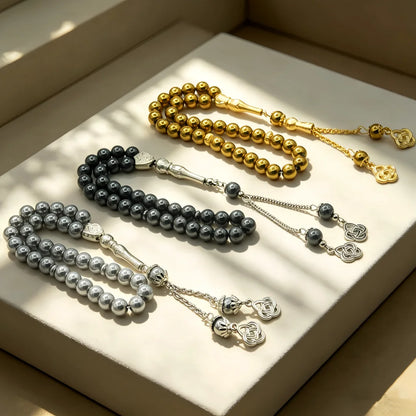 asbih Islamique 33 Perles 8mm en Pierre Naturelle – Chapelet Musulman Dhikr, Subha & Cadeau Ramadan Hajj Umrah