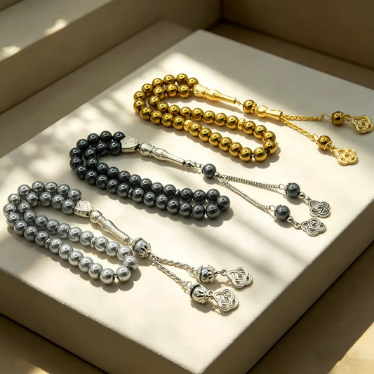 asbih Islamique 33 Perles 8mm en Pierre Naturelle – Chapelet Musulman Dhikr, Subha & Cadeau Ramadan Hajj Umrah