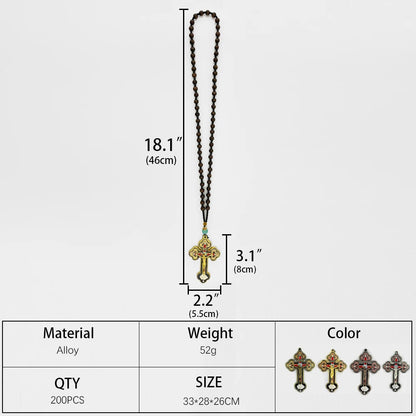 Collier crucifix orthodoxe en bois avec chapelet – bijou religieux