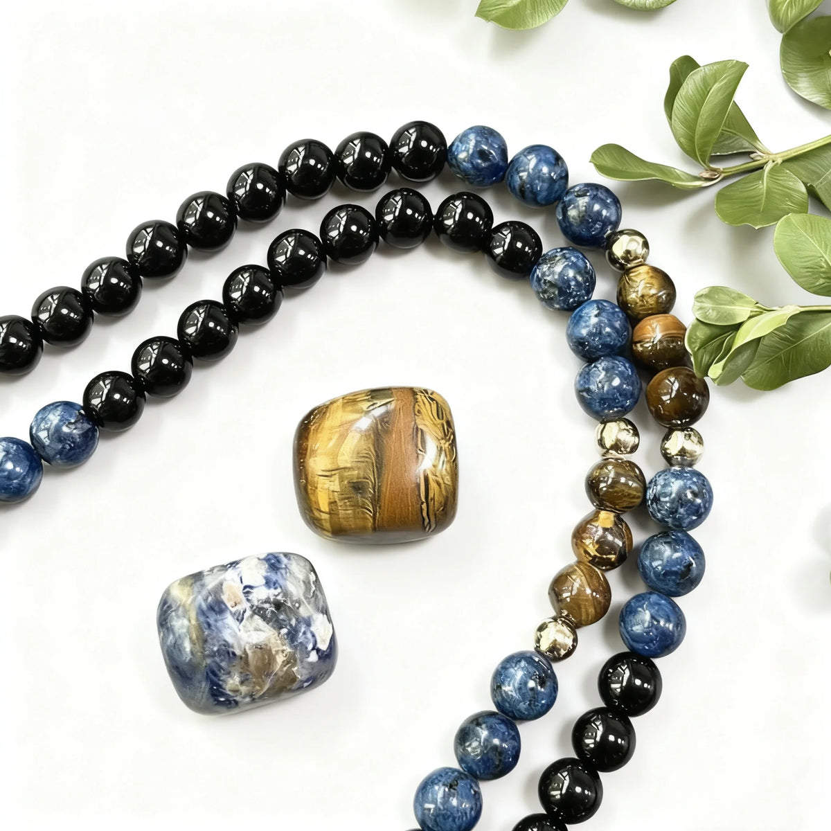 Collier Mala 108 Perles Œil de Tigre & Onyx Noir – 8 mm Unisexe