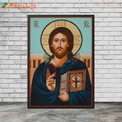 Icône religieuse du Christ Pantocrator – Tableau orthodoxe sur toile sans cadre pour église et décoration murale