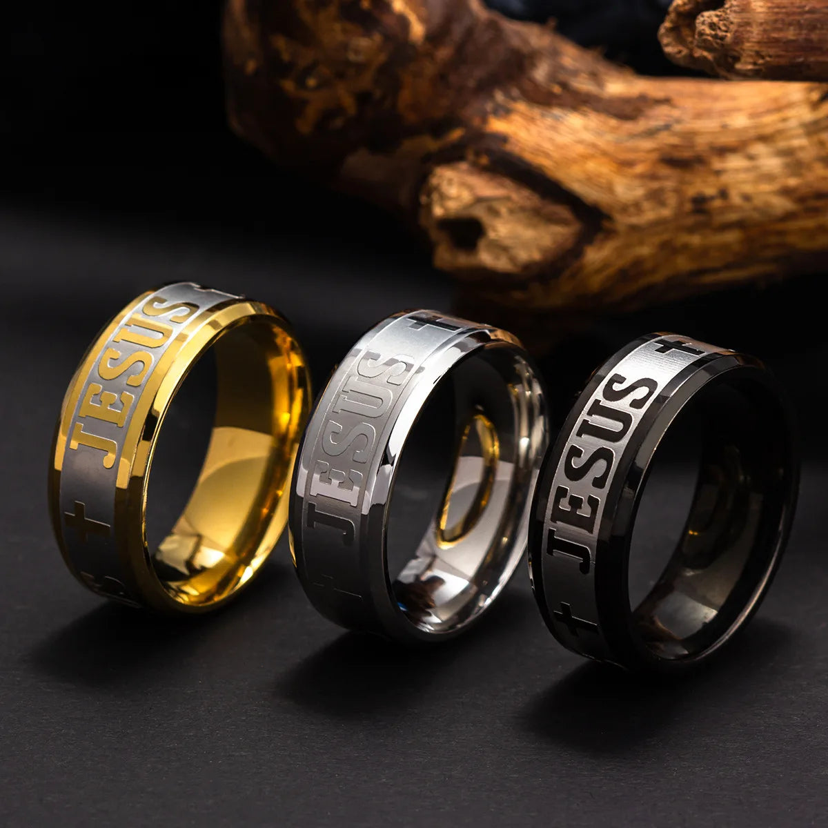 Bague Unisexe en Acier Inoxydable – Croix de Jésus & Lettres Bibliques Gravées