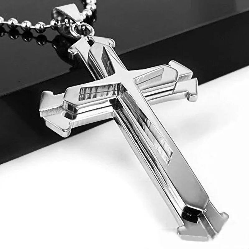 Halskette Kreuz Schwarz Zirkon und Gold aus Edelstahl – Punk-Schmuck für Herren