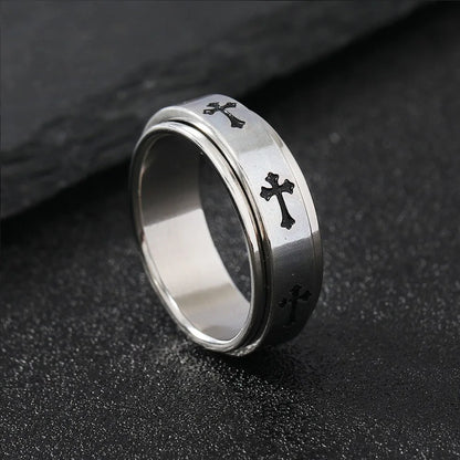 Bague croix rotative en acier inoxydable – bijou chrétien unisexe