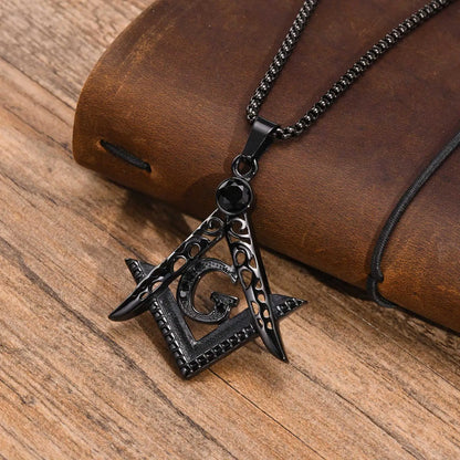 Collier maçonnique en acier inoxydable avec pendentif compas – bijou symbolique pour homme