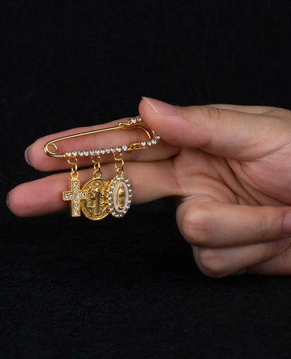 Spilla Religiosa San Benedetto e Vergine di Guadalupe – Croce Unisex