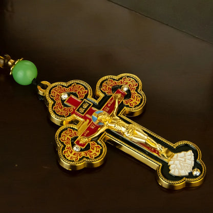 Collier crucifix orthodoxe en bois avec chapelet – bijou religieux