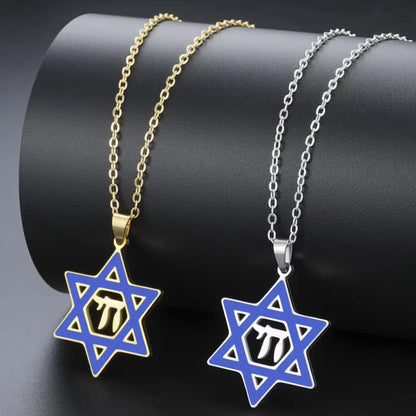 Collier Étoile de David & Chai en Acier Inoxydable – Bijou Judaïque Unisexe