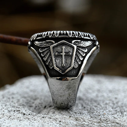 Bague Saint Christophe et Saint Michel en acier inoxydable – bijou religieux pour homme