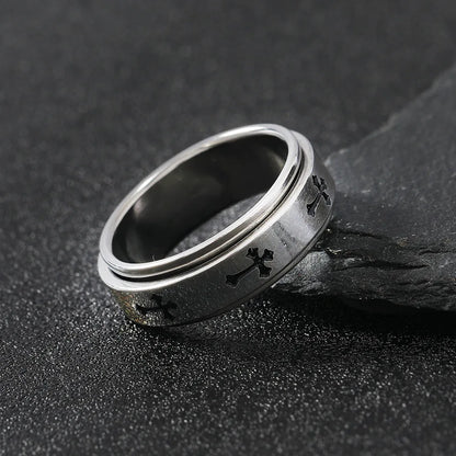 Bague croix rotative en acier inoxydable – bijou chrétien unisexe