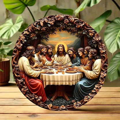Disque en Bois Jésus et les Disciples – Art Religieux 2D (20×20 cm)