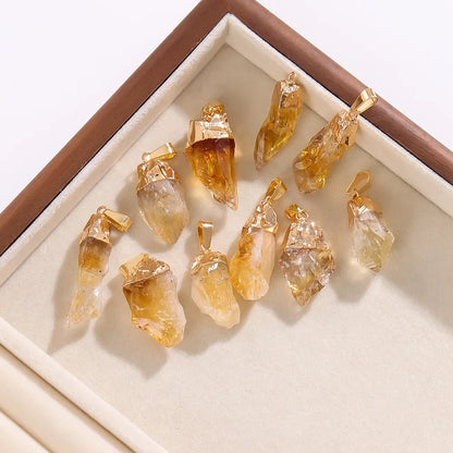 Pendentif en Citrine Naturelle Brute – Pierre de Chakra avec Capuchon Doré, Bijou Spirituel Énergétique