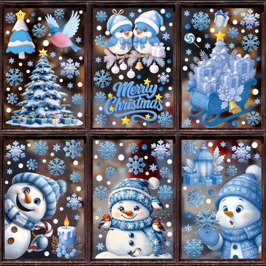 Stickers de Fenêtre Noël – Père Noël, Bonhomme de Neige & Flocons | Décoration Électrostatique Réutilisable