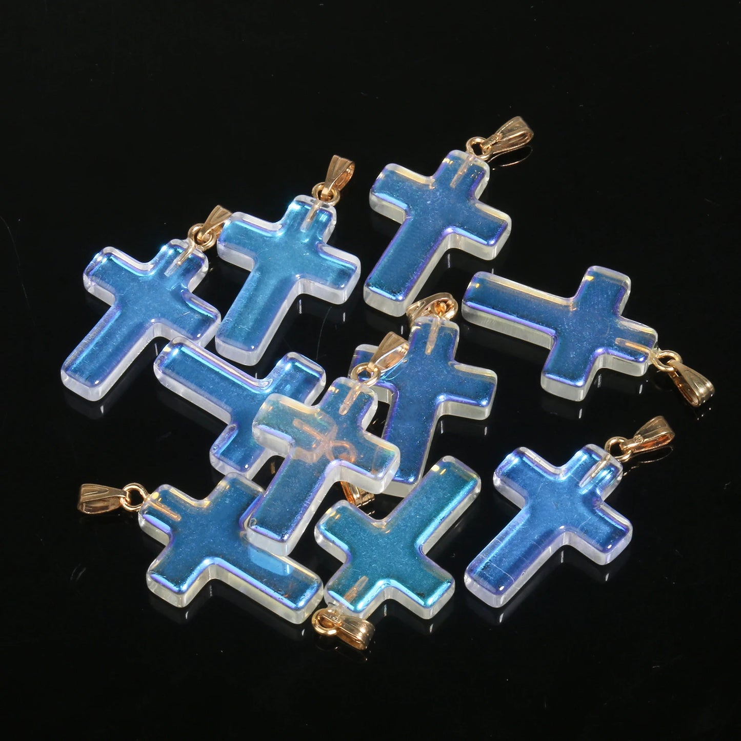 10 Pendentifs Croix en Verre Lampwork – DIY Bijoux