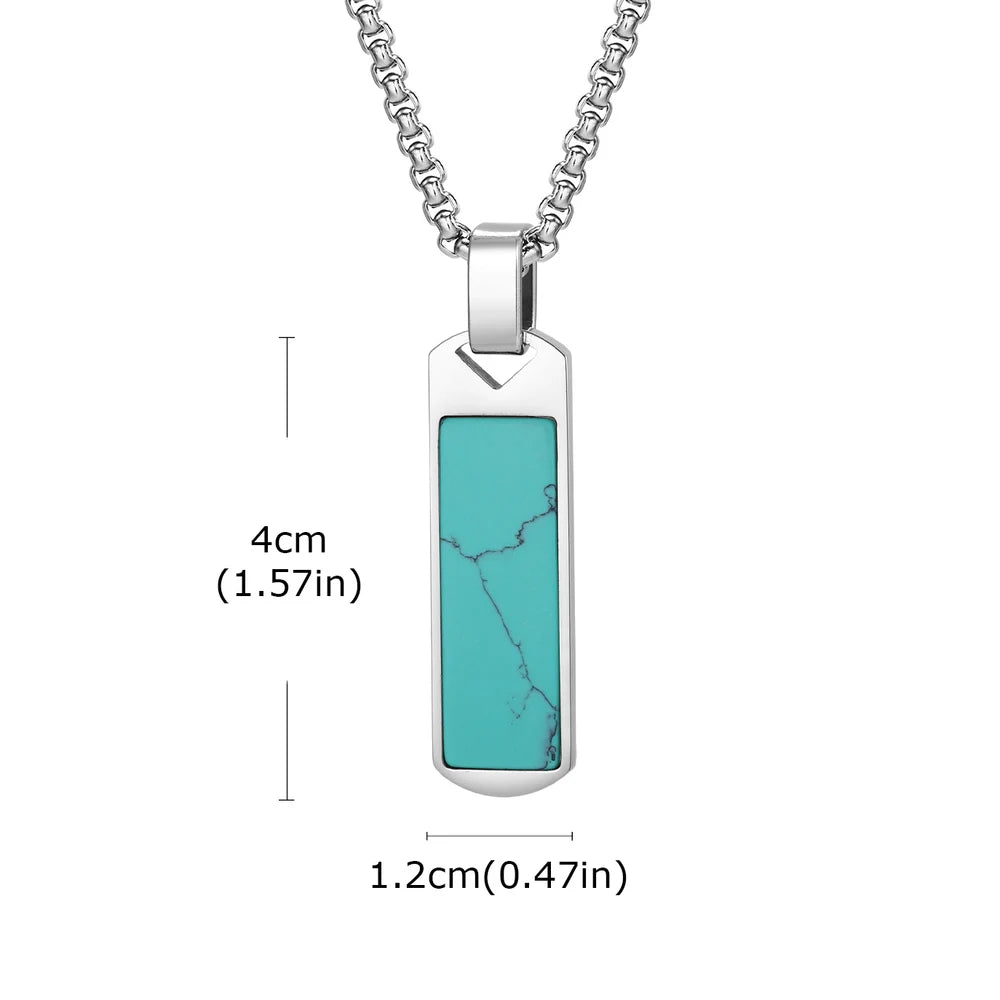 Collier Pendentif Pierre Turquoise & Boussole – Acier Inoxydable Homme