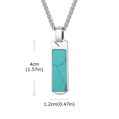 Collier Pendentif Pierre Turquoise & Boussole – Acier Inoxydable Homme