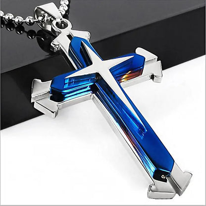 Halskette Kreuz Schwarz Zirkon und Gold aus Edelstahl – Punk-Schmuck für Herren