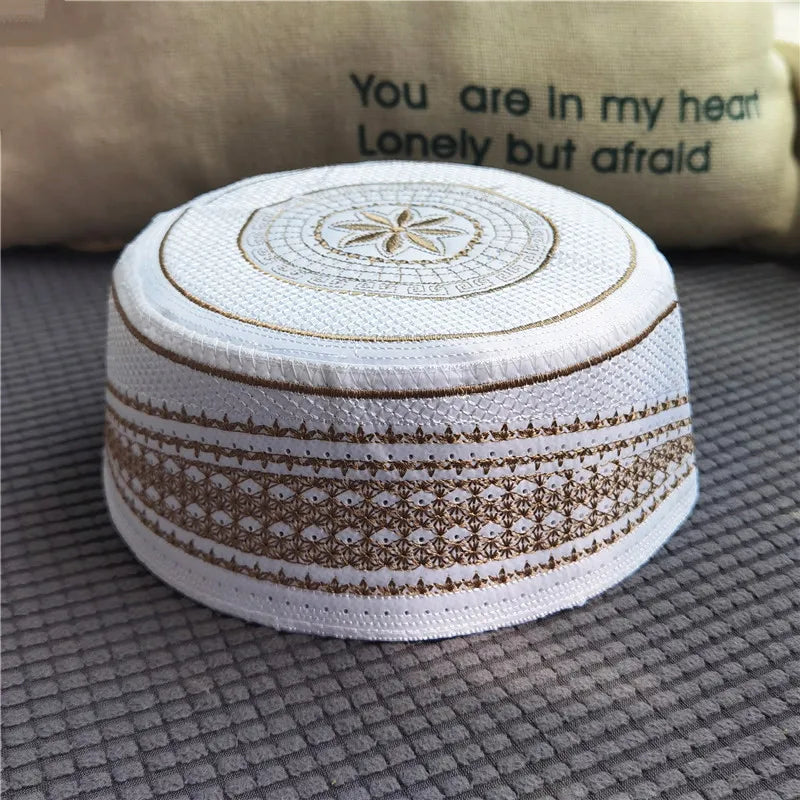 Bonnet de prière musulman homme brodé – kufi islamique en coton