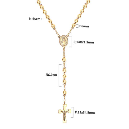 Collier Rosaire Catholique Doré en Acier Inoxydable – Pendentif Croix de Prière