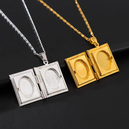 Collier pendentif Allah avec cadre photo Quran – bijou religieux unisexe