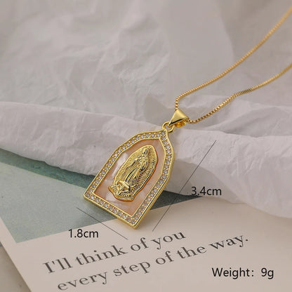 NEWBUY Hochwertiger Damenschmuck religiöser Art aus Kupfer mit Zirkonia-Einlage, Jungfrau-Maria-Anhänger, Edelstahlhalskette