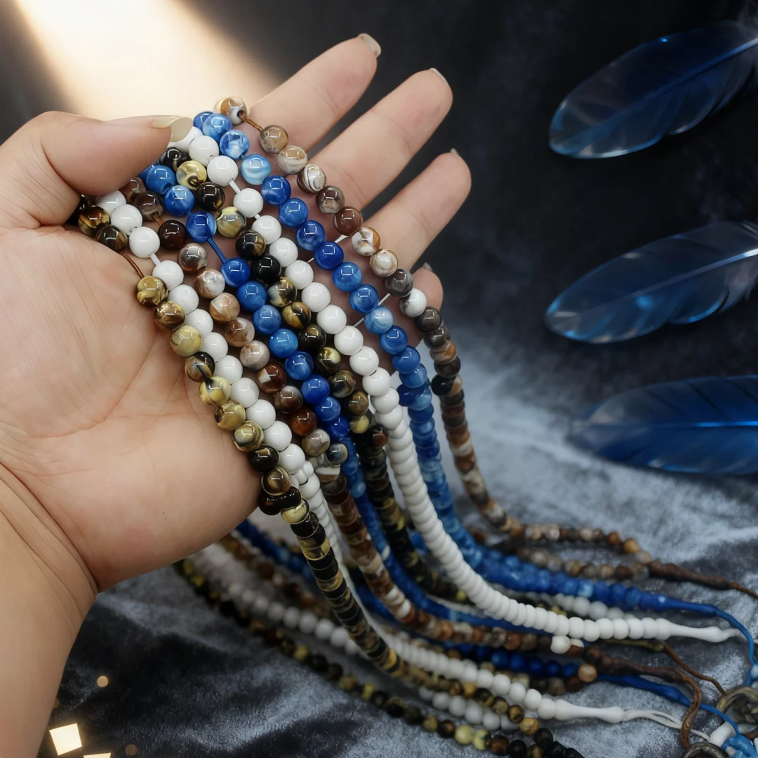 Tasbih Musulman 99 Perles 8mm – Chapelet Islamique Lune & Étoile avec Pompon | Cadeau Ramadan & Aïd