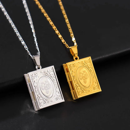 Collier pendentif Allah avec cadre photo Quran – bijou religieux unisexe