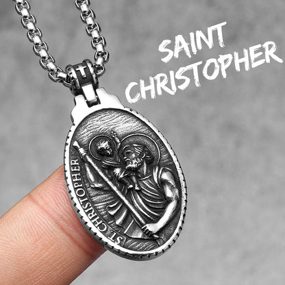 Collier Saint Christophe en acier inoxydable – amulette protectrice unisexe