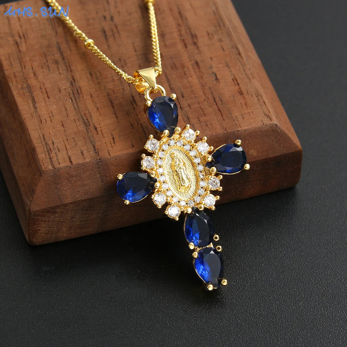 Virgin of Guadalupe Cross Necklace with Zircon – Unisex Catholic Jewelry