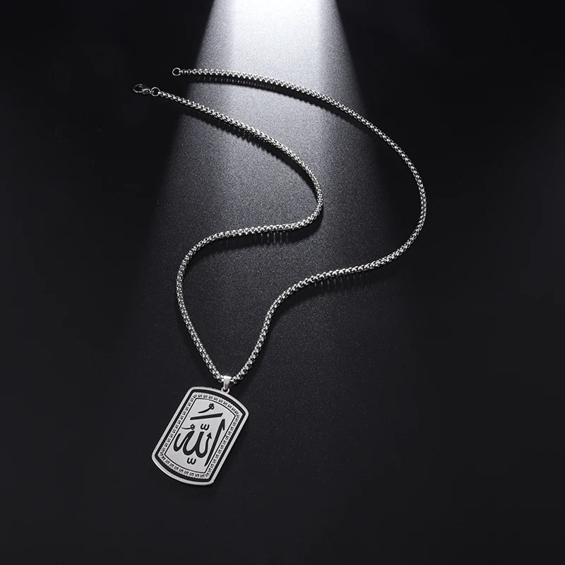 Collier médaille Allah en acier inoxydable – Bijou islamique unisexe