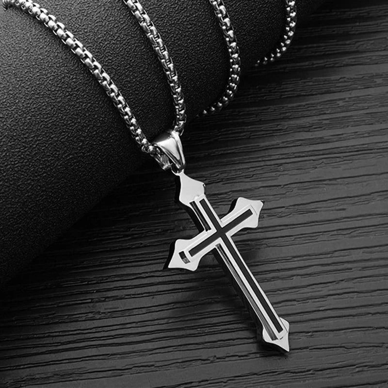 Collier croix minimaliste goutte noire en acier inoxydable – bijou unisexe