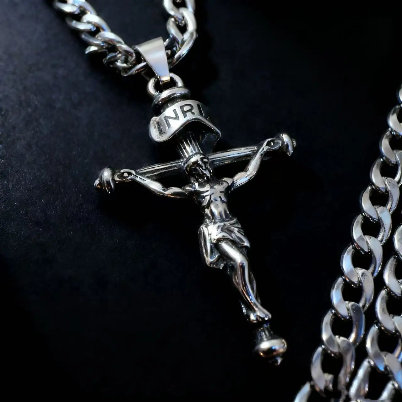 Collier Jésus croix en acier inoxydable 316L – bijou religieux pour homme