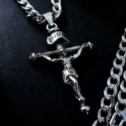 Collier Jésus croix en acier inoxydable 316L – bijou religieux pour homme