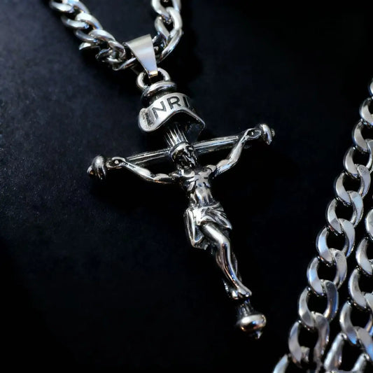 Collier Jésus croix en acier inoxydable 316L – bijou religieux pour homme