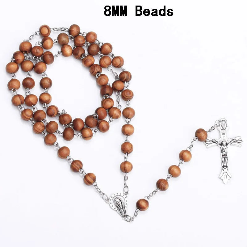 Chapelet Catholique en Bois – Collier de Prière avec Croix INRI pour Hommes & Femmes