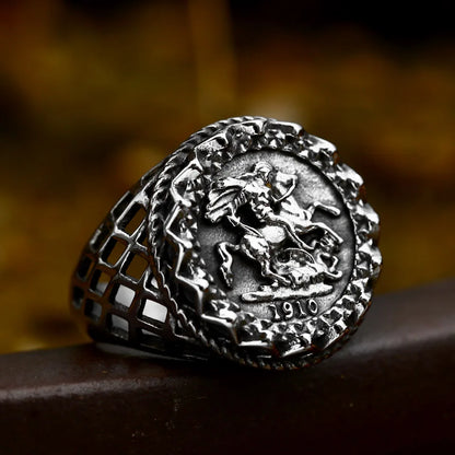Bague Saint Christophe et Saint Michel en acier inoxydable – bijou religieux pour homme