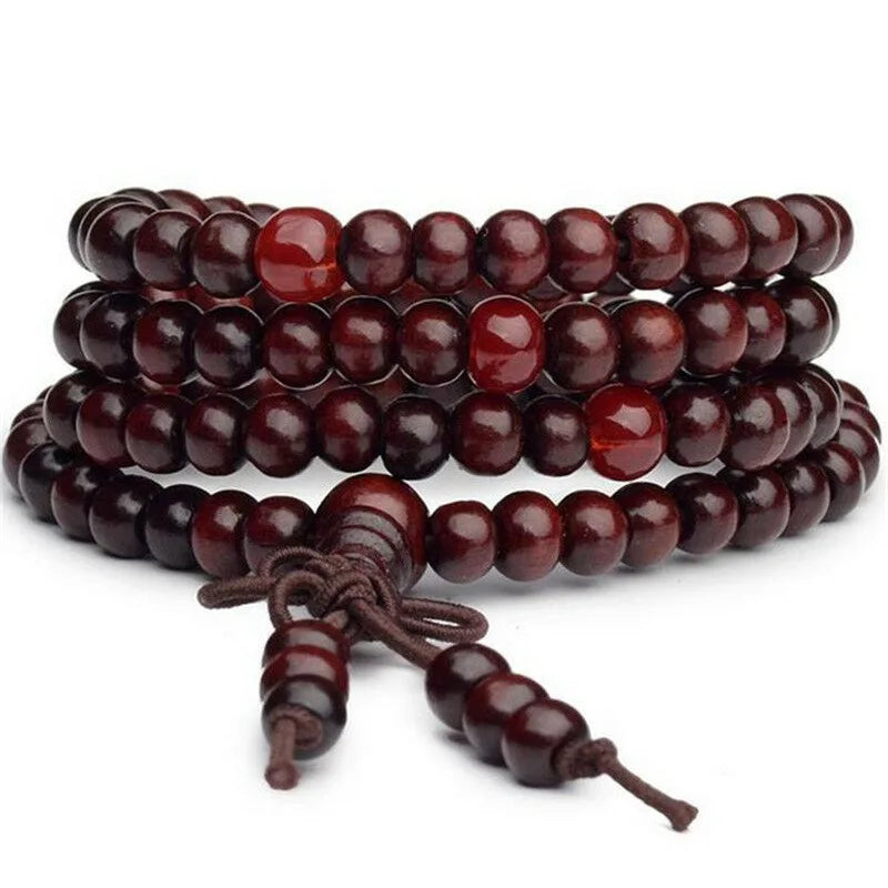 Bracelet santal naturel 108 perles – méditation et prière bouddhiste