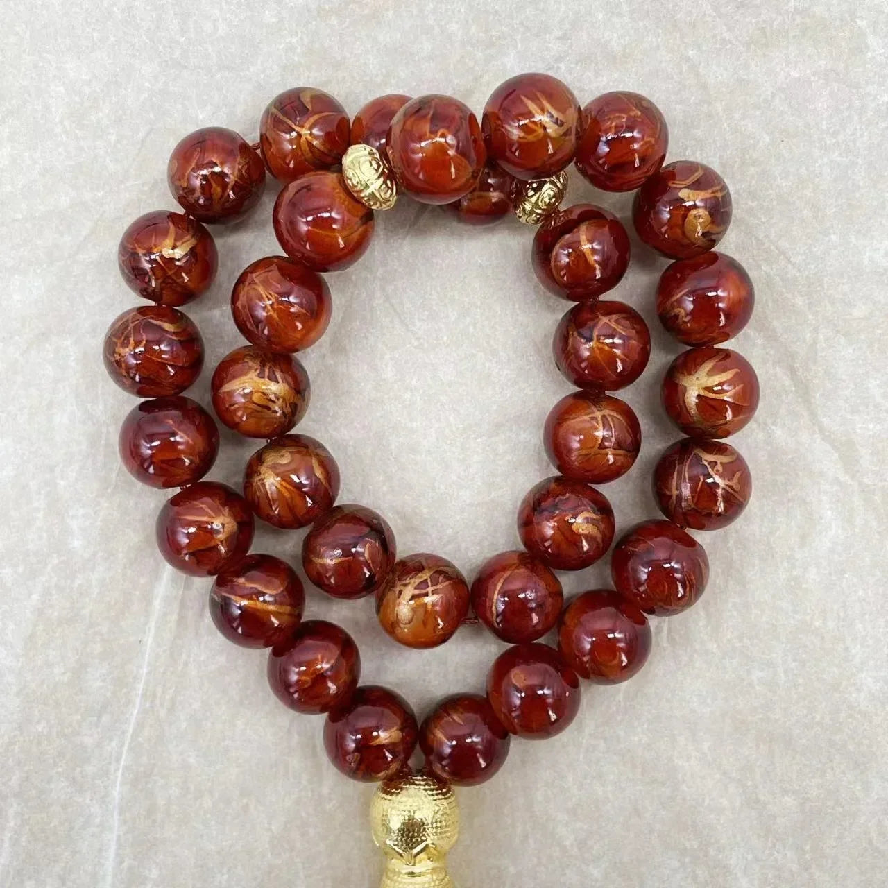 33-Bead Turkish Glass Tasbih with Tassel – Muslim Prayer Beads Bracelet