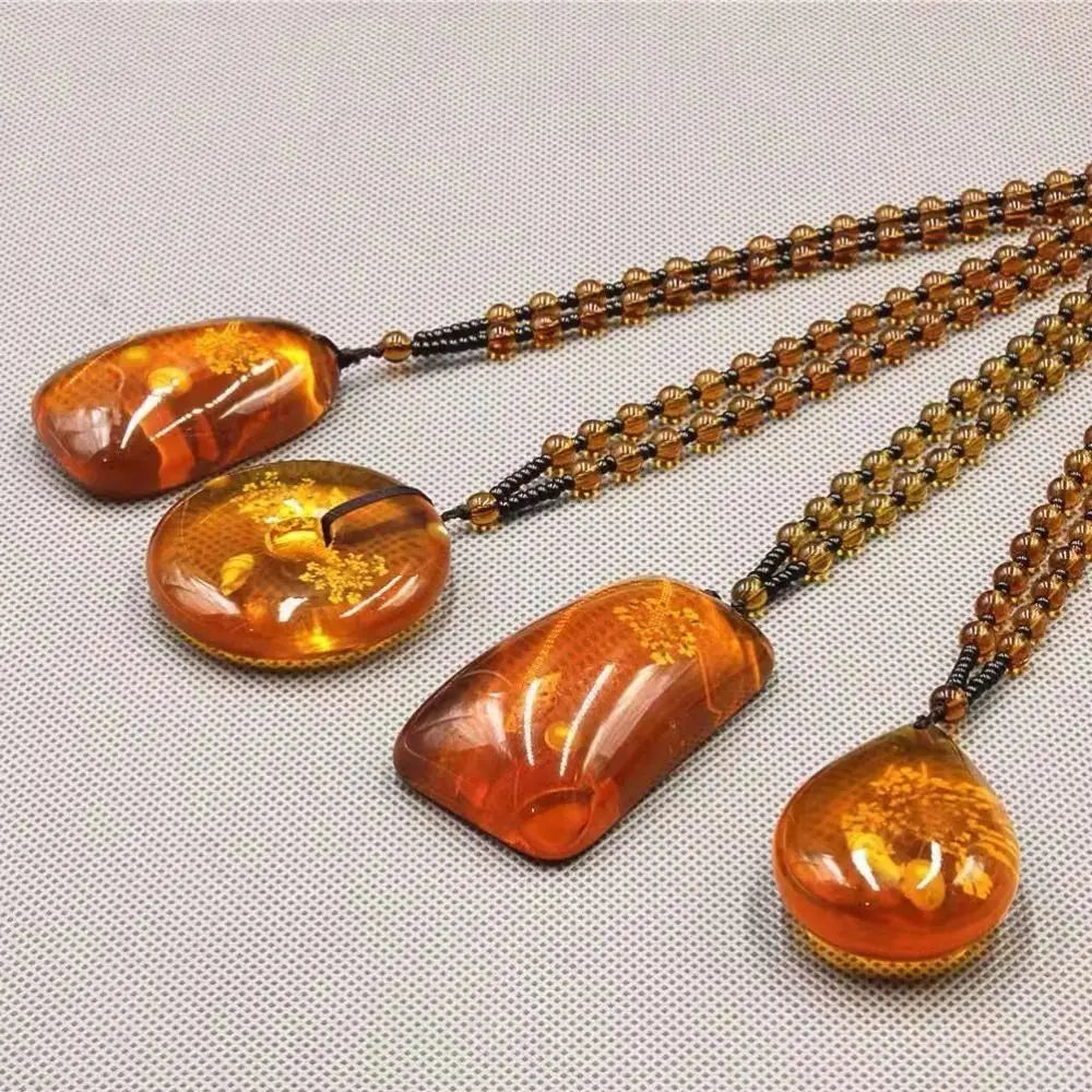 Collier Bohème Femme en Perles Ambre Résine – Style Ethnique Élégant, Chaîne Pull Tendance