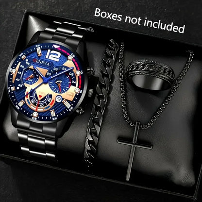 Set Reloj Hombre – Cruz, Pulsera y Anillo, 4 Piezas
