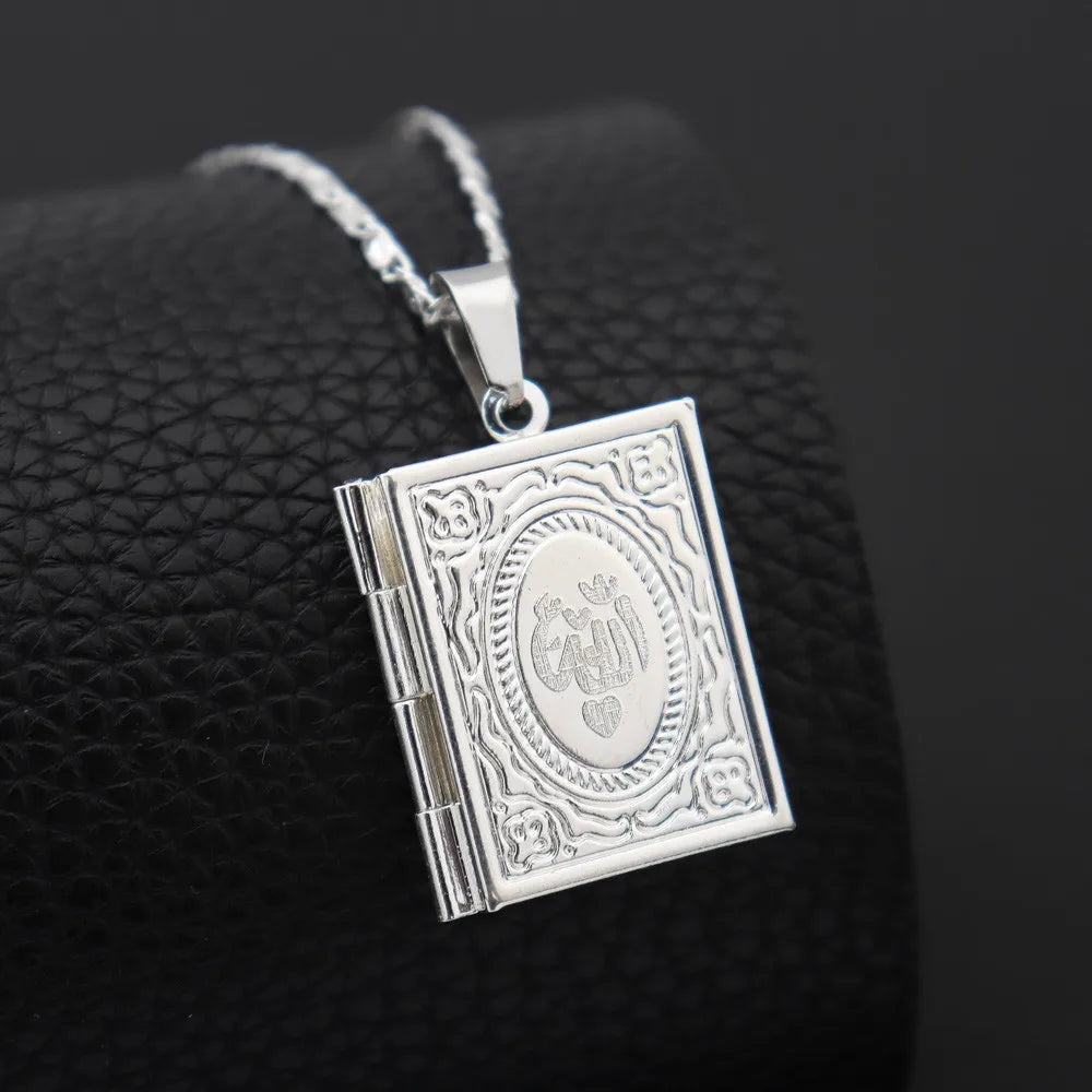 Collier pendentif Allah avec cadre photo Quran – bijou religieux unisexe