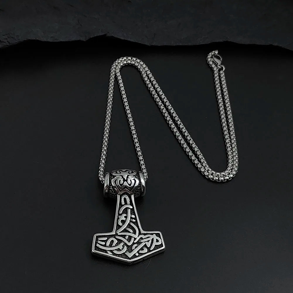 Thorhammer Mjölnir Halskette aus 316L Edelstahl – Runen