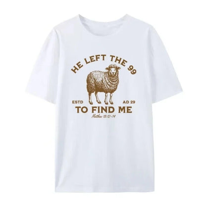 T-shirt chrétien vintage femme “Il a laissé les 99” – verset biblique inspirant