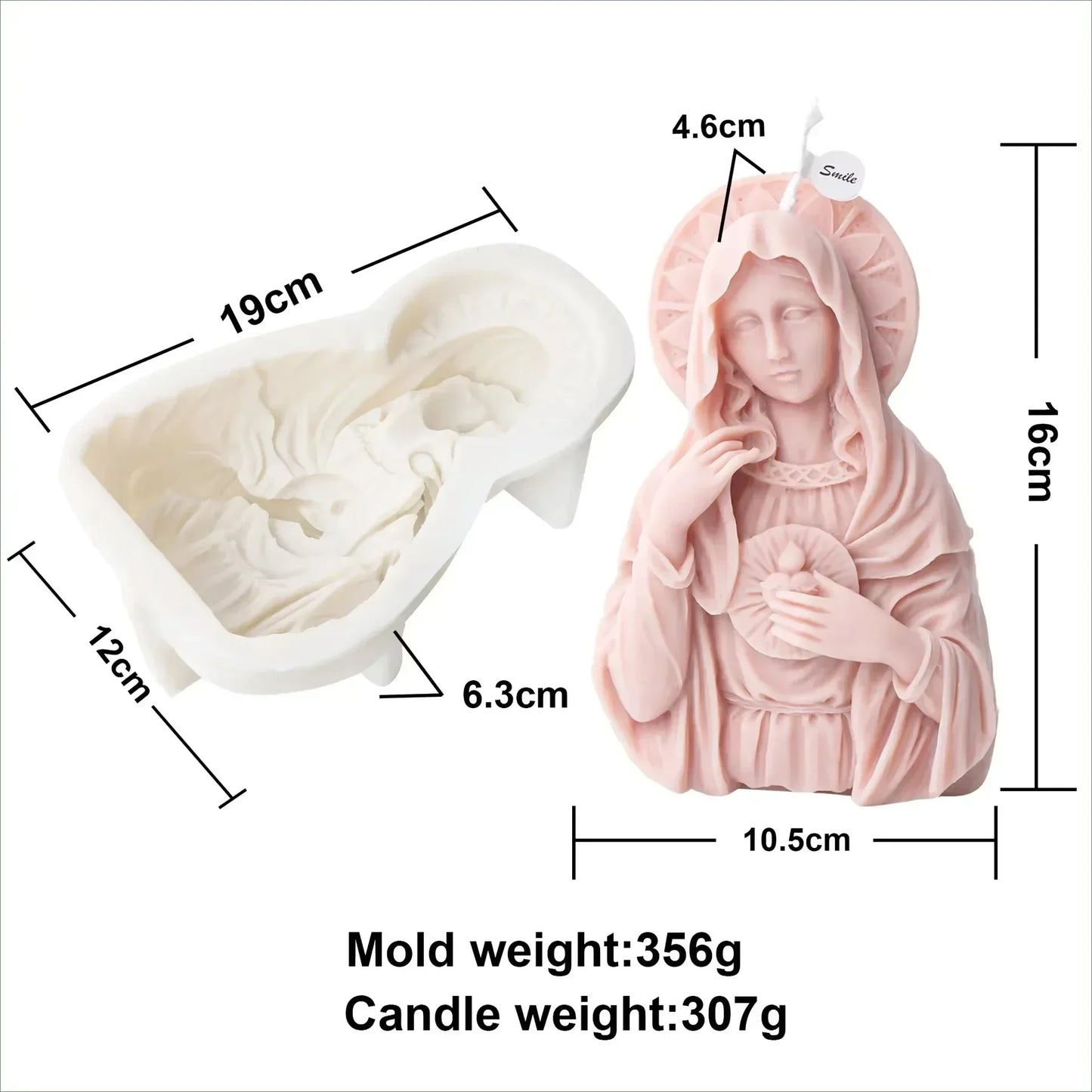 Moule Silicone Bougie Vierge Marie – Cylindre Relief Prière – Résine, Cire & Plâtre