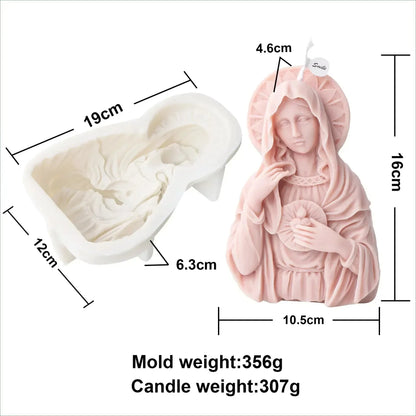 Moule Silicone Bougie Vierge Marie – Cylindre Relief Prière – Résine, Cire & Plâtre