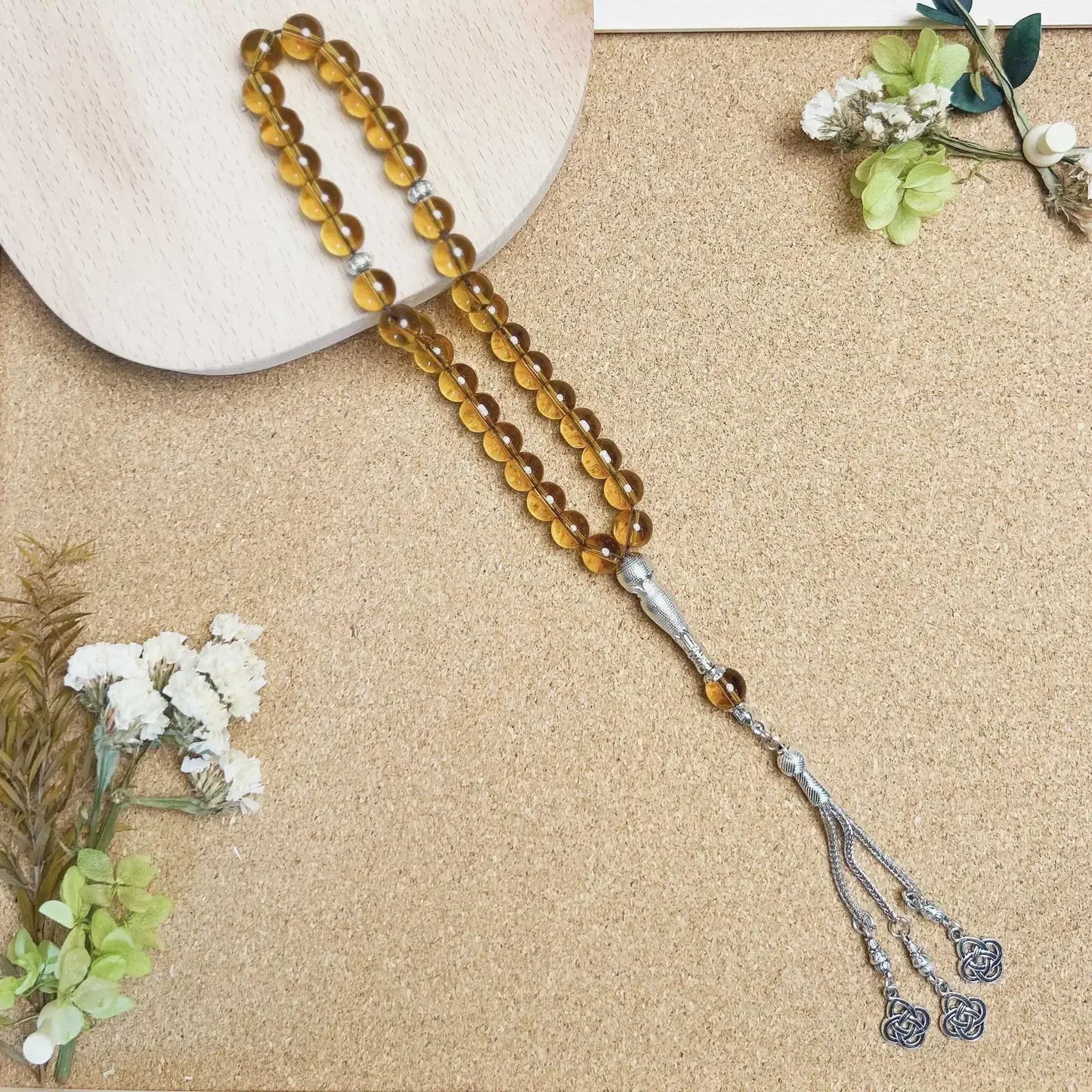 33-Bead Turkish Glass Tasbih with Tassel – Muslim Prayer Beads Bracelet