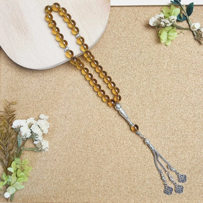 33-Bead Turkish Glass Tasbih with Tassel – Muslim Prayer Beads Bracelet