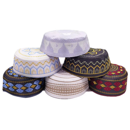 Bonnet de prière musulman homme brodé – kufi islamique en coton
